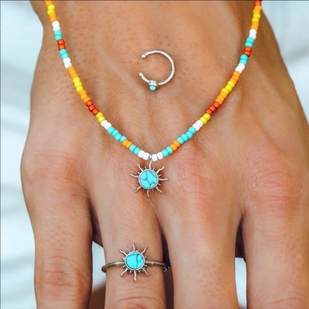 PURA VIDA Size 9 Necklace, Ear Cuff and Ring turquoise Jewelry Set NEW $48